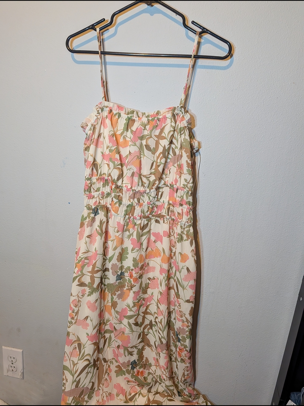 Girls Floral Spaghetti-Strap Dress in Cream and Pink